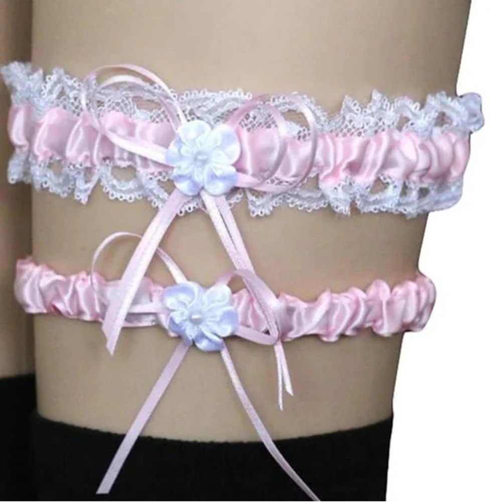Pink and White Lace Garter Set